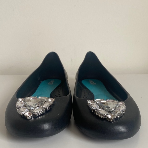 Oka.b Elegant Black Slip-On Jelly Flats w/ Crystal Embellishment Size 10US Comfy - Picture 3 of 12